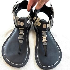 NWOB Jeffrey Campbell Leif Roman Black Leather Sandals 7 Silver Buckle Handmade